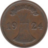  Веймарская республика. 2 рейхспфеннига 1924 год. (E) 
