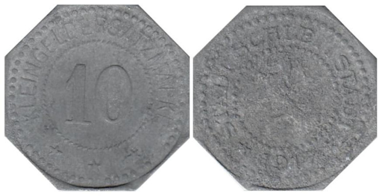  Германия. Шлеттштадт. 10 пфеннигов 1917 год. Нотгельд. 