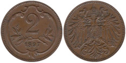 Австрия. 2 геллера 1897 год.