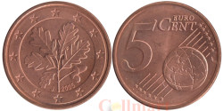 Германия. 5 евроцентов 2005 год. Дубовые листья. (J)