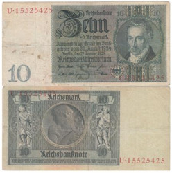 Бона. Веймарская республика 10 рейхсмарок 1929 год. Альбрехт Даниель Тэер. (фоновая буква S) (F)