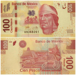Бона. Мексика 100 песо 2019 год. Нецауалькойотль. (Пресс)
