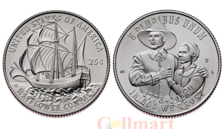  США. 25 центов 2026 год. Мэйфлауэрское соглашение. (D) 