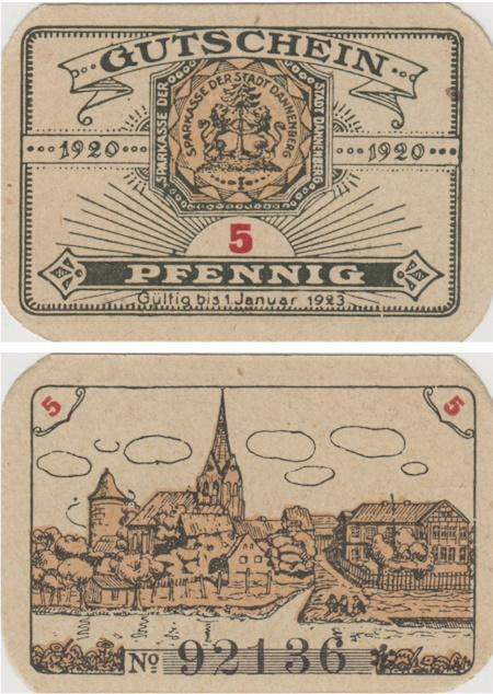  Бона. Германия. Данненберг 5 пфеннигов 1920 год. Нотгельд. (XF) 