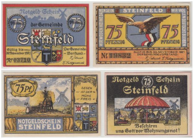  Набор банкнот. Германия. Штайнфельд (Шлезвиг)​ 75 пфеннигов 1921 год. Нотгельды, 2 штуки. (XF) 