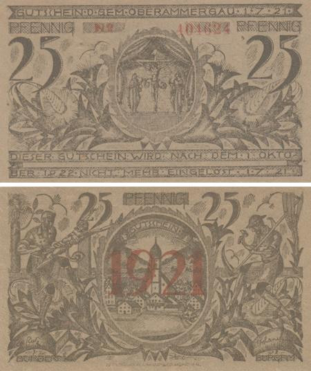  Бона. Германия. Обераммергау 25 пфеннигов 1921 год. Нотгельд. (XF) 
