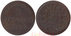 Бавария. 2 пфеннига 1869 год. Герб.