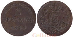 Бавария. 2 пфеннига 1869 год.