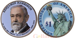 США. 1 доллар 2012 год. 23-й президент Бенджамин Гаррисон (1889–1893). цветное покрытие.