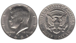 США. 1/2 доллара 1981 год. Джон Кеннеди. (D)