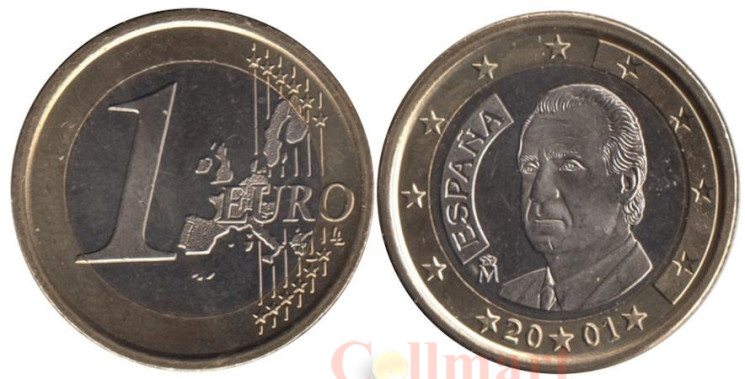  Испания. 1 евро 2001 год. Король Хуан Карлос I. 