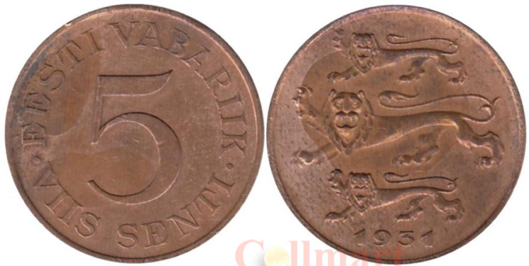  Эстония. 5 сентов 1931 год. 