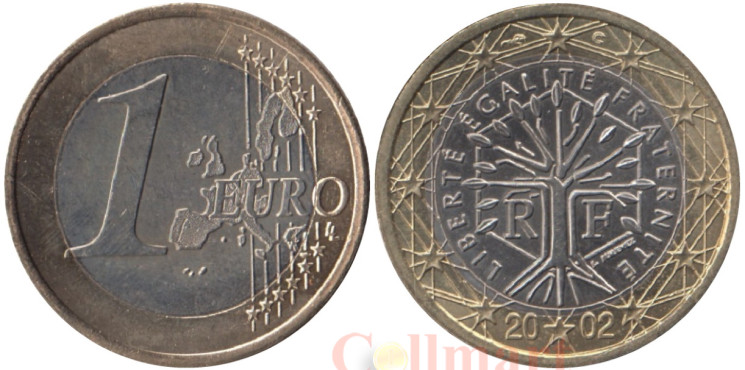  Франция. 1 евро 2002 год. Дерево. 
