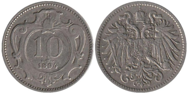  Австрия. 10 геллеров 1894 год. 