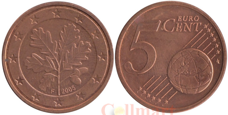 Германия. 5 евроцентов 2005 год. Дубовые листья. (F) 
