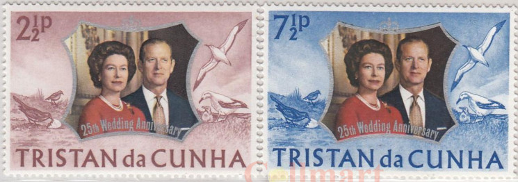  Набор марок. Тристан-да-Кунья. Выпуск "Серебряной свадьбы", 1972 год. 2 марки. 