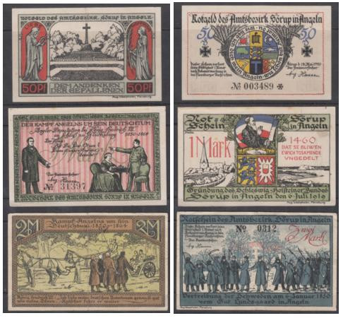  Набор банкнот. Германия. Зёруп 50 пфеннигов, 1 и 2 марки 1920 год. Нотгельды, 3 штуки. (XF) 