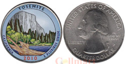 США. 25 центов 2010 год. 3-й парк. Национальный парк Йосемити. цветное покрытие (Р).