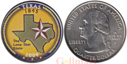 США. 25 центов 2004 год. Квотер штата Техас. цветное покрытие (P).