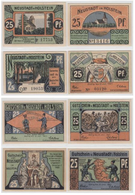  Набор банкнот. Германия. Нойштадт-ин-Хольштайн 25 пфеннигов 1921 год. Нотгельды, 4 штуки. (XF) 