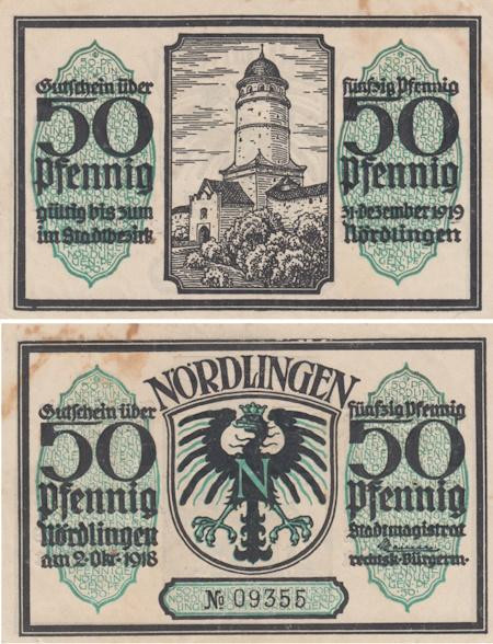  Бона. Германия. Нёрдлинген 50 пфеннигов 1918 год. Нотгельд. (VF) 