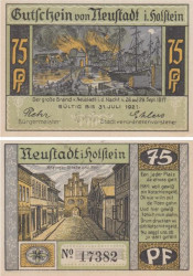 Бона. Германия. Нойштадт-ин-Хольштайн 75 пфеннигов 1921 год. Пожар. Нотгельд. (XF)