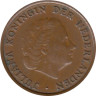 Нидерланды. 1 цент 1955 год. Королева Юлиана. 