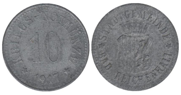  Германия. Райхенхалль. 10 пфеннигов 1917 год. Нотгельд. 