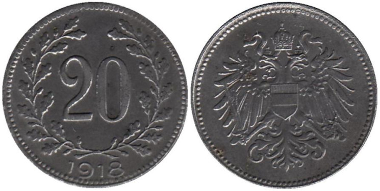  Австрия. 20 геллеров 1918 год. 