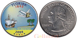 США. 25 центов 2004 год. Квотер штата Флорида. цветное покрытие (P).