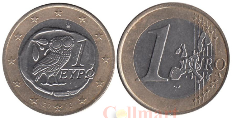  Греция. 1 евро 2002 год. Сова. 