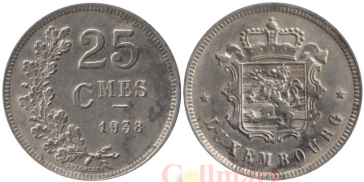  Люксембург. 25 сантимов 1938 год. 
