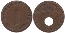 Германия - Третий рейх. 1 рейхспфенниг 1940 год. Бронза. (J)