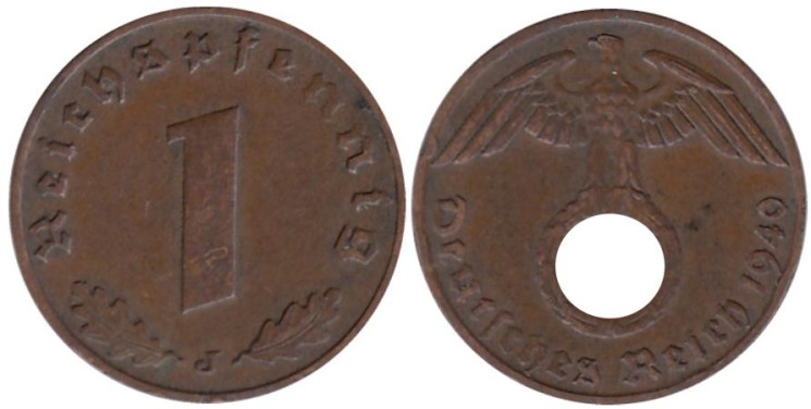  Германия - Третий рейх. 1 рейхспфенниг 1940 год. Бронза. (J) 