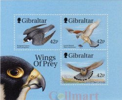 Почтовый блок. Гибралтар. Сувенирный лист "Хищные птицы - соколы ".