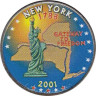  США. 25 центов 2001 год. Квотер штата Нью-Йорк. цветное покрытие (D). 