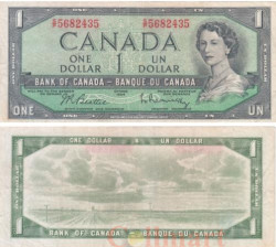Бона. Канада 1 доллар 1954 год. Елизавета II. (VF)