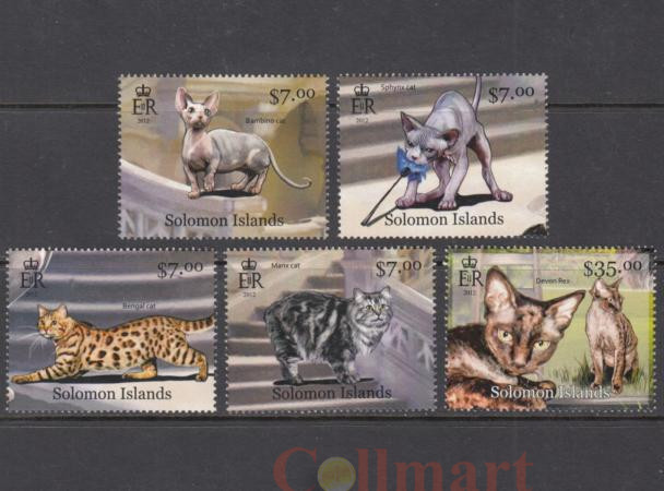  Набор марок. Соломоновы Острова 2012 год. Кошки. (5 марок) 