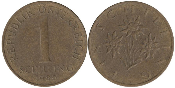  Австрия. 1 шиллинг 1989 год. 