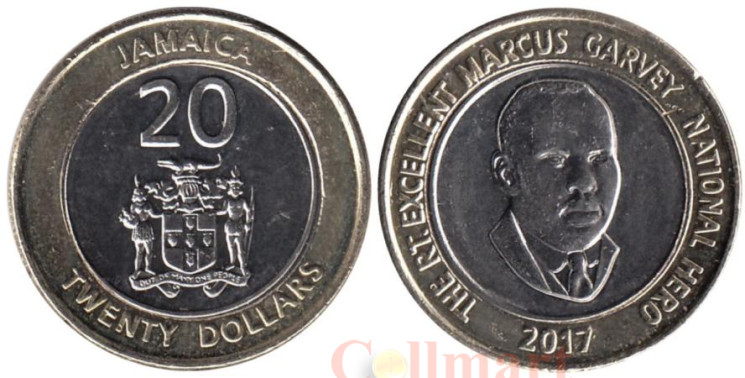  Ямайка. 20 долларов 2017 год. Маркус Гарви - национальный герой. 