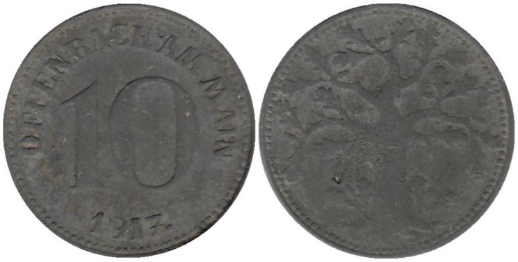  Германия. Оффенбах. 10 пфенниг 1917 год. Дуб. Нотгельд. 