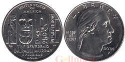 США. 25 центов 2024 год. 11-я монета. Американские женщины - Паули Мюррей. (P)