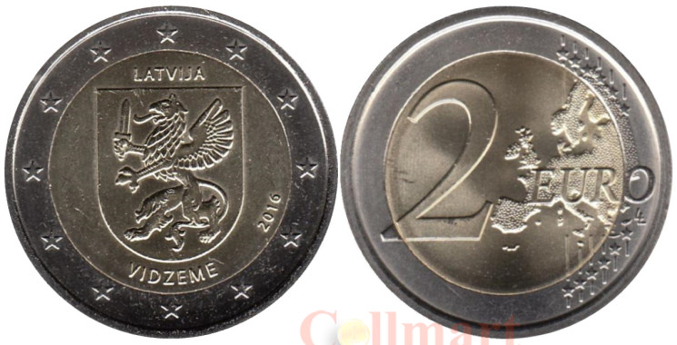  Латвия. 2 евро 2016 год. Историческая область Видземе. 