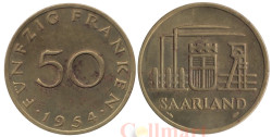 Саар. 50 франков 1954 год. Шахта и герб Саара.