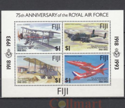 Почтовый блок. Фиджи 1993 год. 75-лет Королевским ВВС (1918-1993).