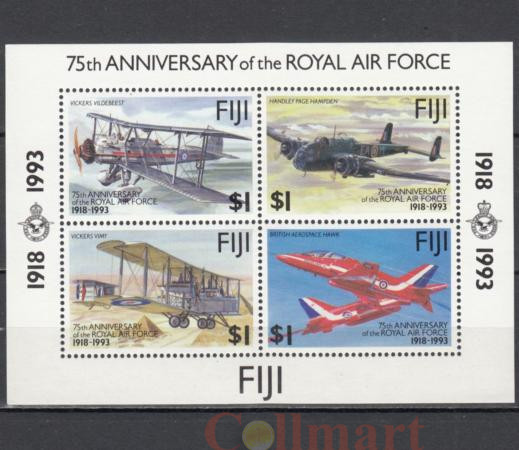  Почтовый блок. Фиджи 1993 год. 75-лет Королевским ВВС (1918-1993). 
