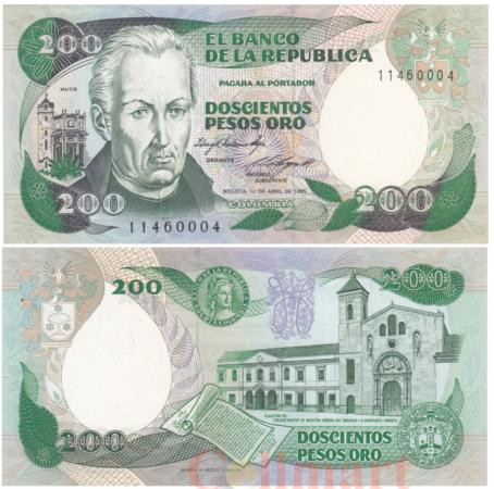  Бона. Колумбия 200 песо оро 1985 год. Хосе Селестино Мутис. (XF) 