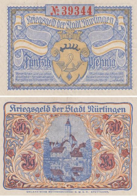  Бона. Германия. Нюртинген 50 пфеннигов 1918 год. Нотгельд. (VF) 
