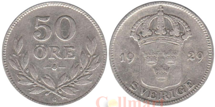  Швеция. 50 эре 1929 год. Король Густав V. 