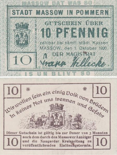  Бона. Германия. Массов 10 пфеннигов 1920 год. Нотгельд. (XF) 